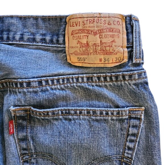 Levi's 559 relaxed straight jeans men's 34x28 faded denim blue  Y2K - Picture 5 of 11